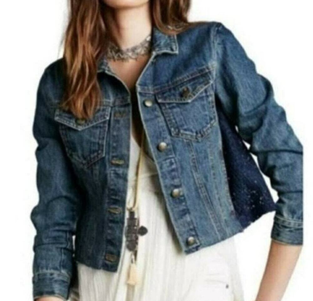 FREE PEOPLE NWT Floral Lace & Dark Denim Jean Jacket – Size XS